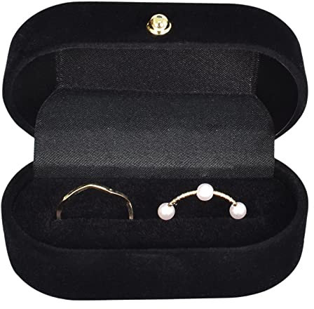 Colexy Caja de Anillo, Terciopelo Caja de Joyería, Caja Joyero Almacenamiento Moda para Mujer, Caja de Anillo Regalo con Tapa, Caja Anillo para Propuestas, Compromisos, Bodas,Negro