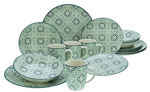 CreaTable, 17848, Serie Yara, 16-teiliges Geschirrset für 4 Personen, Kombiservice aus Steingut, spülmaschinen- und mikrowellengeeignet, Qualitätsproduktion