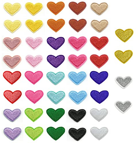 REQAG 44 Stücke Herz Aufnäher Zum Aufbügeln Mini Aufnäher in Herzform Applikation Diy Herz Muster für Kleidung Jacken Hüte Rucksäcke Jeans Reparieren Dekorationen Diy Zubehör
