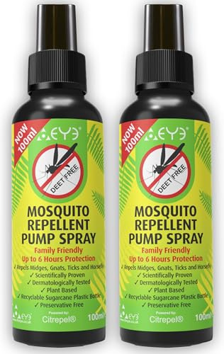 THEYE Insect Repellent Spray Double Pack for Body - 2 x 100% Natural Mosquitot Repellent Spray (Deet Free), No Preservatives or Other Harmful Chemicals - Pump Spray, 2 x 100ml