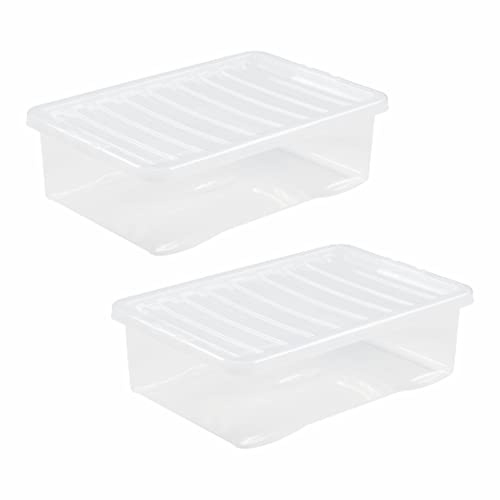 JMS we create smile Set of 2-32L Crystal Clear Plastic Storage Container With Lid Transparent Storage Box Home Organiser Blanket Tools Garage Office Home & Kitchen Made in UK (32 Litre)