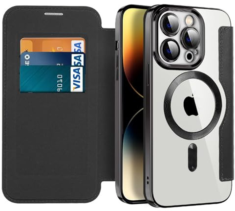 Emlivi Hülle für iPhone 12 Pro, 2-IN-1 Magnet Klapphülle [Kabelloses Laden] [Kartenfach] Handyhülle Magnetische Premium Leder Klappbare Flip Case Stoßfeste Schutzhülle für iPhone 12 Pro, Schwarz