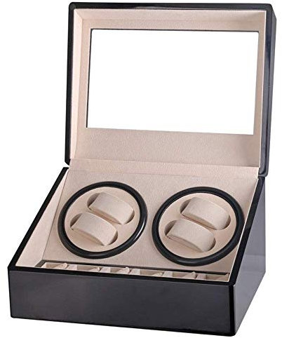 LLSS Uhren-Organizer-Box für 4 + 6 Uhren, Aufbewahrungsbox für Rolex, Holzgehäuse, Klavierlack-Außenseite, weiche und flexible Uhrenkissen, automatischer Doppel-Uhrenbeweger mit leisem Motor für