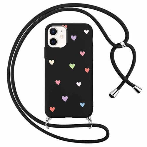Foonary Handyband Hülle mit Band für iPhone 11 6,1 Handyhülle, Aesthetic Design Kette Necklace Case mit Kordel zum Umhängen Silikon Bumper Schutzhülle Cover Schnur für iPhone 11, Herz