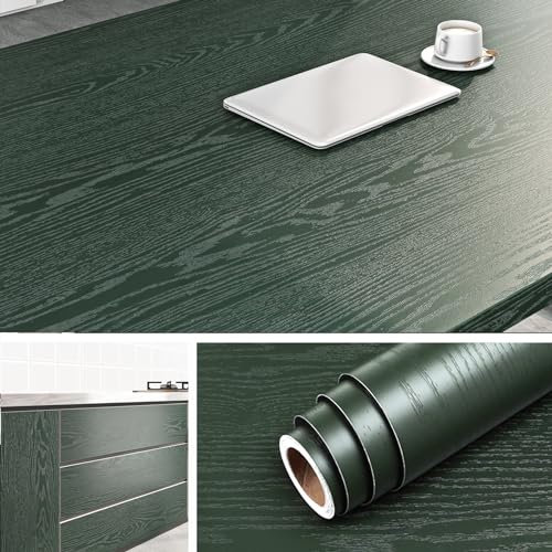 Livelynine Revêtement Plan de Travail Adhésif Bois Vert 40CMx10M Lavable Papier Adhesif pour Meuble Cuisine Bois Table Armoire Bureau Rouleau Adhesif pour Meuble Cuisine Bois Vert Papier Peint Bois