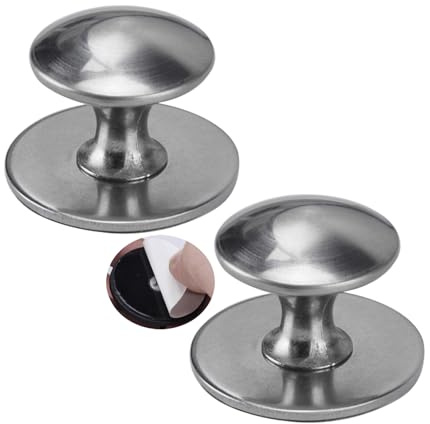 2 Stück Schrankgriffe selbstklebend Lochfreier Griff Glas-Schiebetür Rostfreier Stahl Garderobe Griffe für Weinkühler SchubladenKnöpfe Türgriff Zugknöpfe für Kleiderschrank (Gebürstetes Silber)