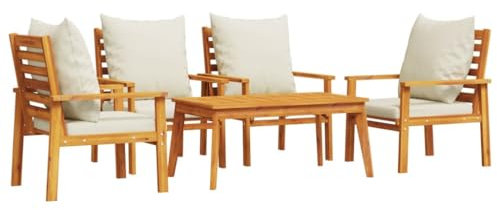 vidaXL Garten Lounge Set 5-TLG., Gartenmöbel mit Kissen, Sitzgruppe für Garten Terrasse, Gartengarnitur Gartenset Stuhl Tisch, Massivholz Akazie