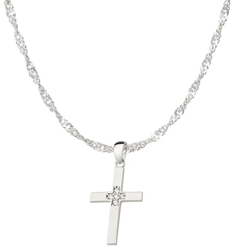 Ardeo Aurum Damen Schmuck-Set aus 333 Gold Weißgold Kreuz Anhänger Singapurkette Länge 50 cm