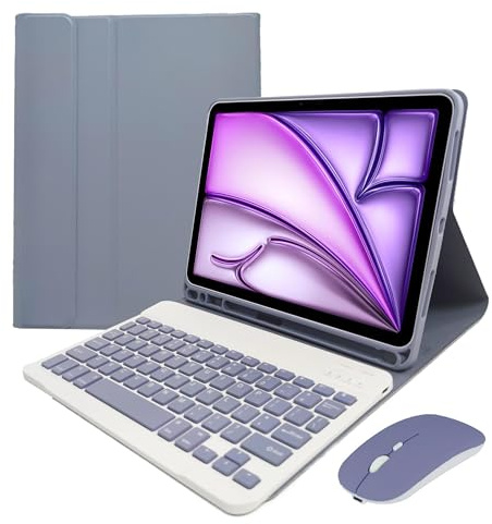 Funda con Teclado para iPad Air 6.ª 11 Pulgadas 2024 M2, iPad Air 5.ª/4.ª Generación 2022/2020 10,9 Pulgadas - Contener Ñ, Funda con Teclado Bluetooth Desmontable,ratón Bluetooth,Púrpura