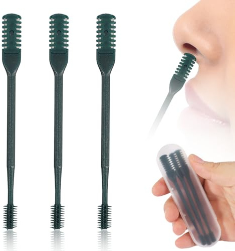 Lot de 3 tondeuses de nez 2 en 1, rotation à 360°, tondeuse double face, outil d'épilation manuel portable avec pince à oreilles pour homme et femme (vert foncé)