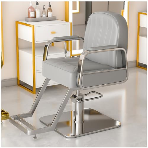 WKXTECZT Friseurstuhl Mit Hydraulischer Pumpe Friseursessel 360° Drehbar Friseurstühle Barber Stuhl Einstellbar, Mit Fußstütze Für Friseursalon Spa Tattoo Shop 150Kg,Grau,B