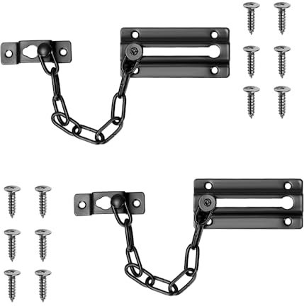2PCS Stainless Steel Door Chain,Black Anti Theft Door Chain,Chain Lock for Door,Lock Internal Door Lock,Home Safe Door Locks with Screws or Hotel Home Apartment Bedroom