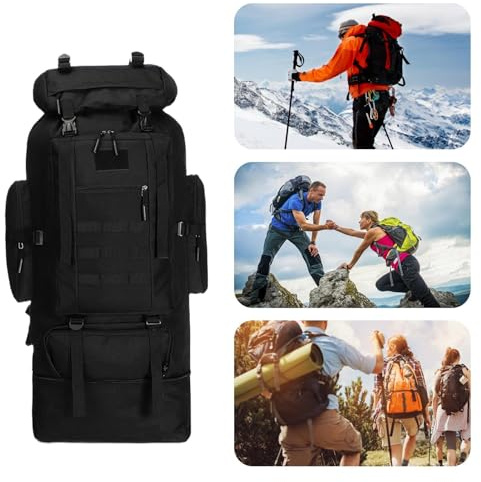Campingrucksack für Herren, Reiserucksack | Camping-Pack mit großer Kapazität | wasserdichter Wanderrucksack, Wanderrucksack für Klettern, Camping, Radfahren, Schwarz , Se référer au descriptif
