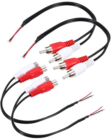 sourcing map 4 pezzi 20,3 cm aperto RCA 2-maschio 2-femmina spina jack adattatore connettore a filo nudo estremità aperta audio video RCA cavo per amplificatore altoparlante cavo