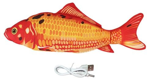Srliya Elektrisches Fisch-Katzenspielzeug, Beweglicher Wedelnder Springender Simulationsfisch, Fördert Bewegung für Katzen, Lindert Depressionen und Stress, Trägt Plüsch,