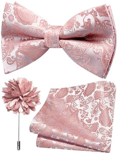 Branduce Paisley Vorgebundene Fliege und Einstecktuch Reversnadel-Set für Herren, Dusty Rose, Allgemeines