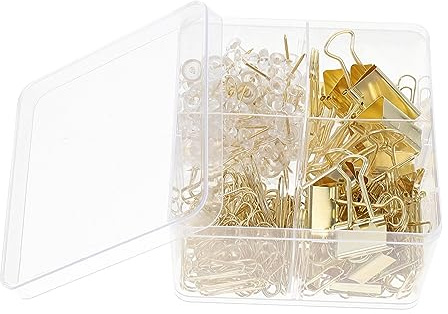 SHINEOFI Legierungsclips Büroklammern Reißzwecken aus Metall in Goldener 4-Fächer Kasten Kreative Büroklammern zum Ordnen von Schul und Büroarbeiten