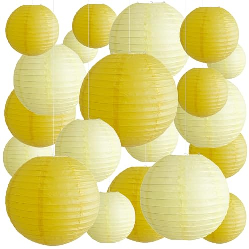 20Pcs Yellow Paper Lanterns Decorative, 6810 Hanging Round Paper Lanterns Decorative for Bridal Shower Baby Shower Engagement Wedding Birthday Party