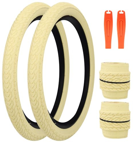ZUKKA 20 x 2,35 Fahrradreifen 1/2 Pack 50,8 cm x 2,35 BMX-Fahrrad-Reifen, klappbarer Ersatzreifen für MTB, Mountainbike, BMX, Pendlerfahrrad (beige, 2 Reifen + 2 Hebel)