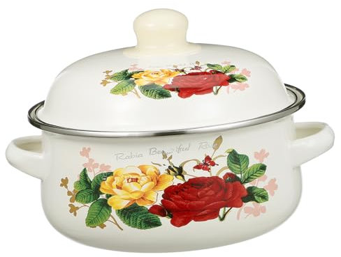 NAMOARLY Olla De Esmalte Para Estofado 18 Cm Doble Asa, Cuerpo De Esmalte De Porcelana, Compatible Estufas De Gas y Eléctricas, Para Uso Doméstico Cocina, Tapa Incluida