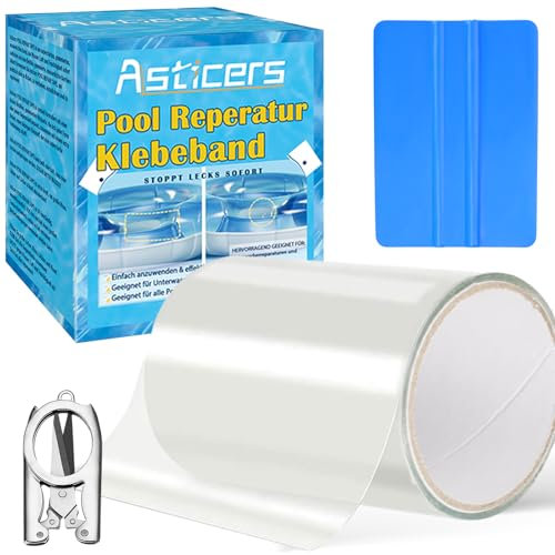 Asticers Pool Reparaturset, Transparentes Pool Reparaturset Unterwasser, Pool Reparatur Klebeband 10 cm x 152 cm,Pool Flicken Klebeband Zur Reparatur Verschiedener Schwimmbadoberflächen