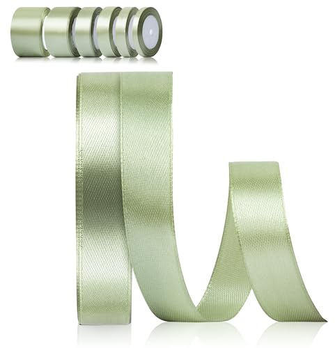 Foshird Schleifenband Grün 15mm x 22m Satinband Salbeigrün Geschenkband Hochzeit Polyester Bänder zum Basteln Dekoband für Geschenkverpackung Geburtstag DIY