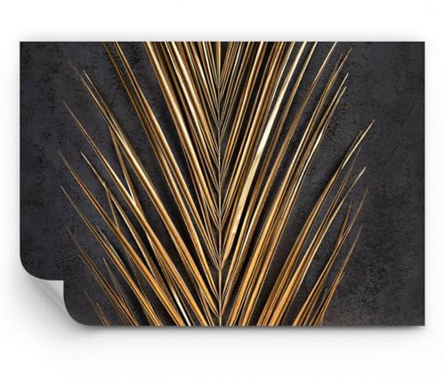 ARTTOR Fotomural 300x210 cm Papel Pintado Botánica Flores - 5091 - WF2 | Hoja Dorado Negro Premium Sand Papel pintado de vinilo tejido no tejido Decoración de Pared Salón Moderno ARTTOR