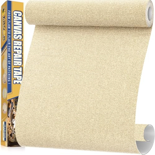 Flicken Selbstklebend Stoff Beige, 40x160cm Selbstklebender Stoff, Zelt Reparaturset, Canvas Reparatur Patch, Textilklebeband Wasserfest Outdoor für Sofas, Autositz, Sonnenschirm, Markise
