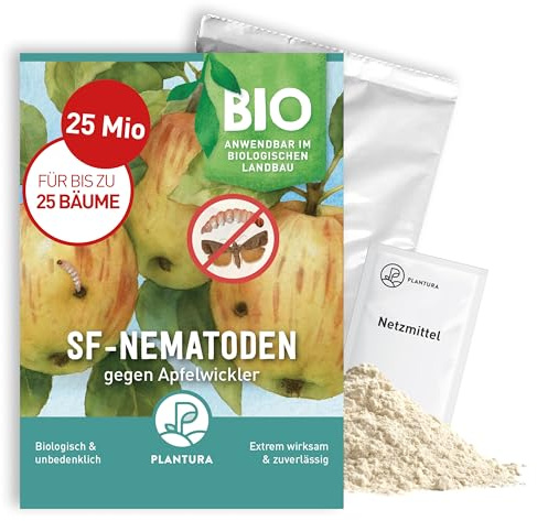 Plantura SF-Nematoden gegen Apfelwickler & Pflaumenwickler – 100% biologisch & hochwirksam, inkl. Netzmittel, Nützlinge aus Deutschland, 25 Mio für bis zu 12 große / 25 kleine Bäume