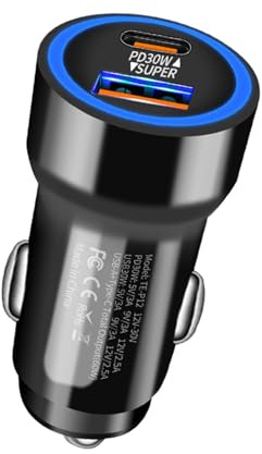 Caricabatteria da auto PD da 30 W con adattatore di ricarica rapida USB a 2 porte per la programmazione 'auto | Connettore di ricarica rapida per telefoni, tablet, videocamere, dispositivi di