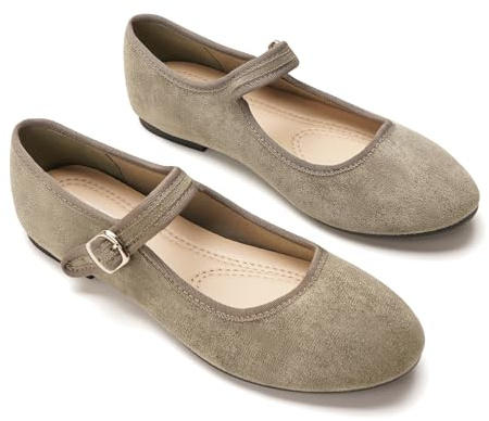 GLAMORA Merceditas Mujer Bailarinas Ante Hebilla Ajustable Zapatos Planos Cómodos Ligeros Suela Flexible Antideslizante Plantilla Blanda Punta Redondeada Calzado green-36