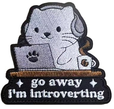 “go away I‘m introverting” Schwarz Katze Aufnäher Moral Patches Klett Stickerei Taktische Klettverschluss Für Kleidung Rucksack Baseballkappe Uniform Weste Hundegeschirr