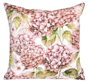 beties Landlust Housse de coussin, motif hortensia, environ 40 x 40 cm, collection maison de campagne, 100 % coton, qualité supérieure en rose bordeaux