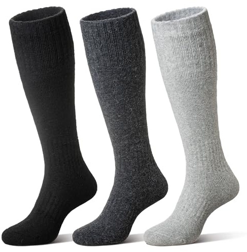 Eocom Unisex Merino Wool Ski Socks Thermal Warm Winter Thick Knee High Long Snowboarding Boot Socks for Women Men 3 Pairs(Black/Grey, Medium)