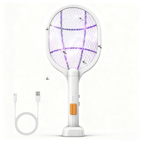 Sudnsadaks Racchetta Zanzare Elettrica, Ricaricabile Racchetta Zanzare Elettrico, Portatile Repellente Interno Esterno, Protezione Maglia a 3 Strati Antizanzare Casa, Viaggi, Efficace Contro le Mosche