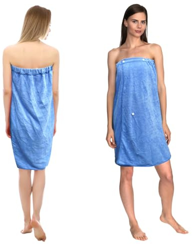 Toalla Grande Vestido con Botones a Presión con Goma Elástica, Suave y Cómoda Ajustable Poliéster Toalla de Sauna para Mujer Lavable a Máquina, para Sauna, Ducha, Playa, Piscina (80x135 cm, Azul)