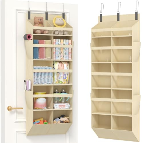 Lifewit Hängande Förvaring med 4 Sidofickor och 2 Krokar, Over the Door Organizer för Sovrum och Badrum, Dörr Förvaring med Belastning upp till 18 kg, 5 Hyllor, 10 Fack, Beige