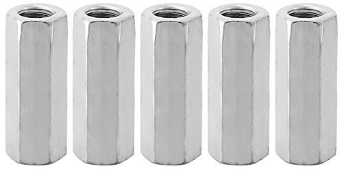 CHICIRIS Tuercas de Varilla Larga de 5 Piezas, Tuerca de Manguito Hexagonal de Acoplamiento Hexagonal de Acero Al Carbono Sujetadores Roscados M-12 para Sujetadores de Construcción (SILVER)