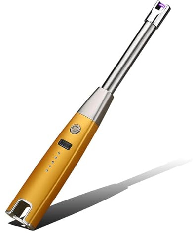 USB Rechargeable Arc Igniter, Metal Windproof Kitchen Gas Stove Igniter with LED Battery Display, for Electric Windproof Lighter for Kitchen, Candle, BBQ(Gold)
