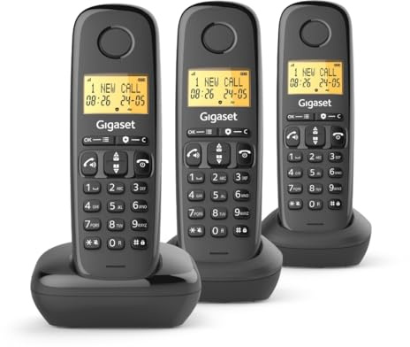 Gigaset Start 120 Trio – Telefono DECT, blocco chiamate, display retroilluminato, vivavoce, tasti VIP, fino a 11 ore di autonomia-Compatibile con apparecchi acustici, antracite [Versione Italiana]