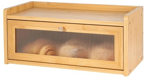 GREENSAPPIRE Wooden Bread Bin Layer 36.5x24x34cm, Large Pine Bread Storage Box with Acrylic Front Door, Ventilated Kitchen Countertop Food Storage Cabinet (Original Wood 40×22×18cm)