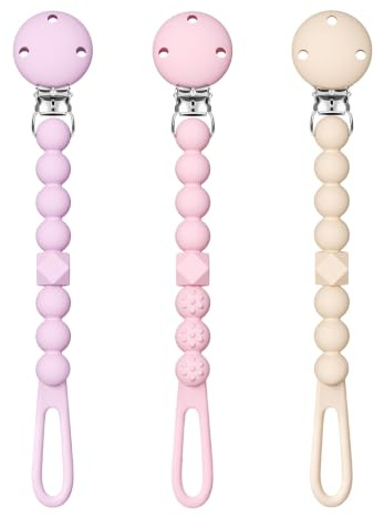 TYRY.HU Silicone Dummy Clip for Baby,One Piece Pacifier Clip with Anti-Choking Air Holes,Unibody Design Teething Chain for Breastfeeding, Soother Holder for Pram & Pushchair, 0+ Months 3pcs