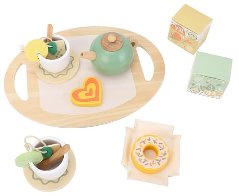 Hamwesh Juego de Fiesta de té, Construcción Segura de Madera de Pino con Juegos de té para Niñas, Juego de para Niños con Accesorios de Cocina de Madera para Juegos de Simulación, Juguetes