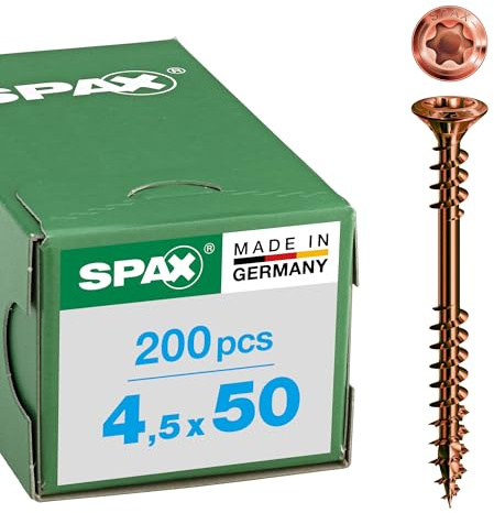 SPAX Fassadenschraube aus Edelstahl rostfrei A2, 4,5 x 50 mm, 200 Stück, T-STAR plus, Reduzierter Linsensenkkopf, Fixiergewinde, 4CUT, antik, 25479004505022