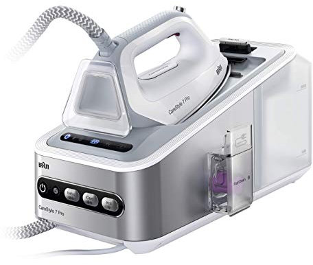 Braun Carestyle7 IS7155.WH Ferro da Stiro con Caldaia, Carica Continua, Serbatoio 2L Removibile, Vapore 500g/min, Chiusura Easy Lock, Autospegnimento, Bianco/Silver
