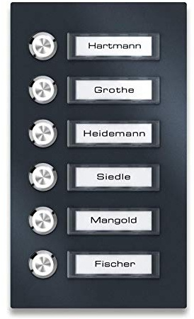 Metzler campanello da parete acciaio inox V2A 6 pulsanti targhette nome intercambiabili antracite RAL7016 montaggio sopra intonaco resistente intemperie illuminazione LED opzionale design moderno