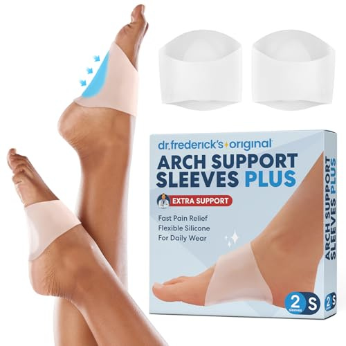 Dr. Frederick’s Original Arch Support Sleeves Plus - 2 ct - Doctor-Developed Plantar Fasciitis & Flat Feet Relief - Foot Braces for Fallen Arches, Heel Pain & Achy Feet - Soft Gel Cushion - S/M