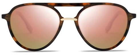 SOJOS Retro Aviator Polarized Sunglasses for Women Men Double Bridge Ladies Shades SJ2078 with Tortoise Frame/Pink Mirrored Lens