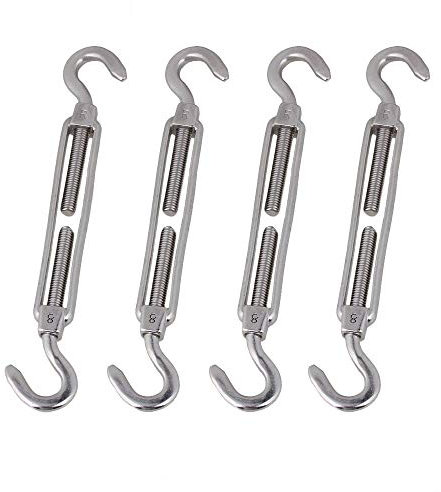 POFET 4pcs M8 Stainless Steel 304 Hook& Hook Turnbuckle Wire Rope, Strong Tension Hardware Kit for Wire Rope Tension Heavy Duty