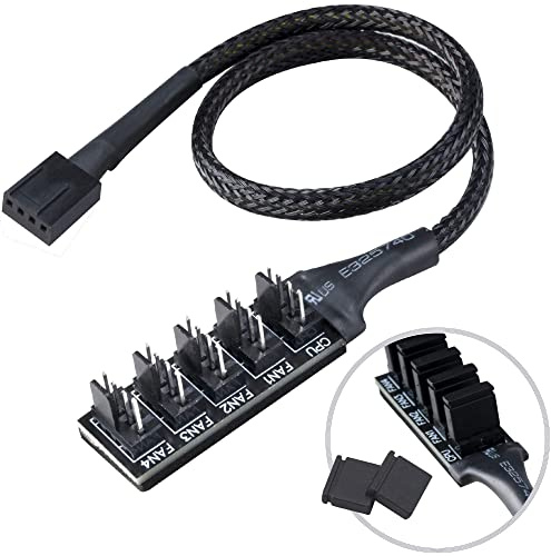 Akasa FLEXA FP5H | PWM Lüfter-Hub | 5-Wege Lüfter PWM Splitter Hub Kabel | schwarz ummanteltes geflochtenes Kabel | 4-polig | 30 cm | AK-CBFA08-30BK